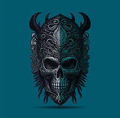 Decorative tribal skull design for tattoo, logo, sign, emblem, t-shirt, embroidery, crafting, sublimation.