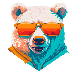 Fototapeta premium Modern illustration of a sunglasses wearing Polar Bear (Generative AI)