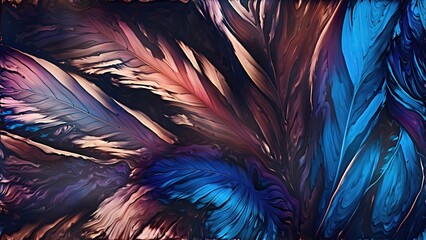 Fototapeta premium Close up bright colorful feathers background illustration.