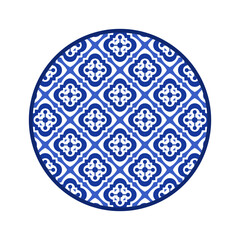 Porcelain plate with traditional blue on white design in Asian style. design pattern for background, plate, dish, bowl, lid, tray, salver, vector illustration art embroidery. Turkish pattern plate. 