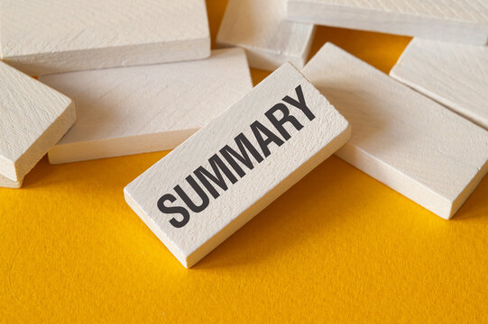 Summary - word concept on building blocks, text