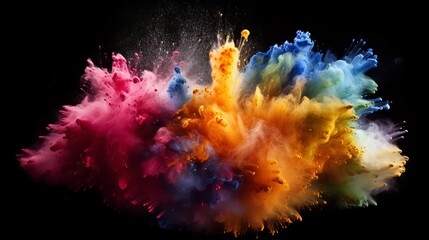 Explosion of colored powder on black background - explosion of colors, Generative AI