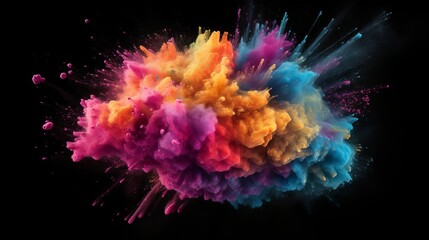 Explosion of colored powder on black background - explosion of colors, Generative AI