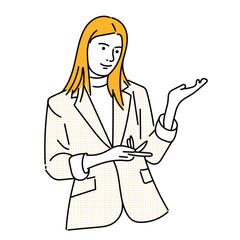 Businesswoman smiling and confident. Concept of leadership. Hand drawn in thin line style.