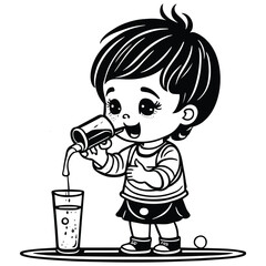A Cute Child Drink Water Vector Art Illustration, Girl Drink Water Clipart