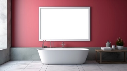 Bathing Oasis: A Minimalist Bathroom Features a Central Bathtub as its Highlight
