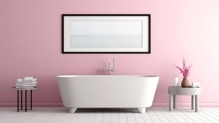 Fototapeta na wymiar Bathtub Bliss: A Minimalist Bathroom Design Revolves Around the Soothing Centerpiece