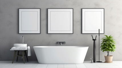 Fototapeta na wymiar Elegance in Simplicity: A Minimalist Bathroom with a Striking Centerpiece Bathtub