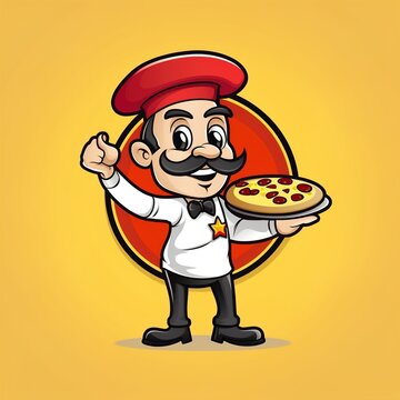 The mascot logo character of a pizza delivery guy