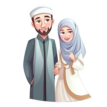 Smiling muslim pair. Heartwarming illustration