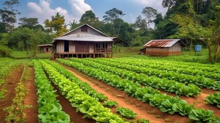 Fototapeta na wymiar Vegetable farm in the village, Generative Ai