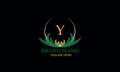 Floral logo design with elegant letter Y. Monogram elements for women's beauty salon, massage, cosmetics or spa brand, business.