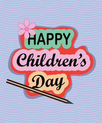 happy children's day text wish card poster vector illustration. - obrazy, fototapety, plakaty