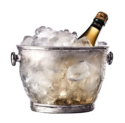 bottle of champagne in a cooler bucket with ice isolated on transparent background
 - obrazy, fototapety, plakaty
