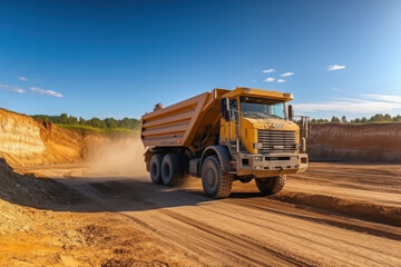Efficient Truck Sand Transportation in Gravel Pit, Gravel Extraction. Generated by AI