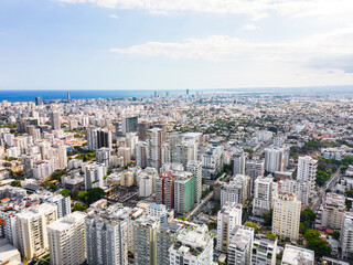 Aerial view of the city center. Skyscrapers and office buildings in downtown. Dominican Republic, Santo Domingo