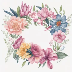 Poster Watercolor floral wreath on white background © Liudmila