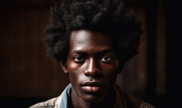 Close up fashion portrait of a male afro or african model with white pigmentation, generative AI