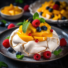 desserts with fruits, mousse. generated by AI