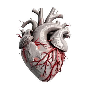 A grey and red human heart on a transparent background, Generative AI 