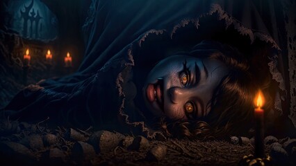 doll's face Halloween scene
