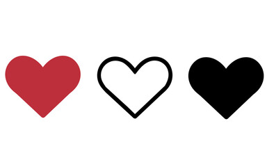 Set corazones lisos simétricos sin fondo negro - contorno y rojo