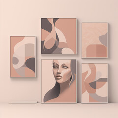 Stylish template set with organic abstract shapes in nude colors and a minimalist style