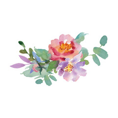 Watercolor flowers on an isolated background. Handmade work. Colorful illustration. Wedding. Anemones, peonies, roses, eucalyptus.