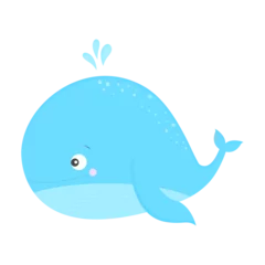 Foto auf Glas Whale. Cute, bright.  Side view. Icon for website, animal app. Clipart for an educational game for children. Vector flat illustration, cartoon style. © OneMoreTry