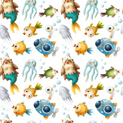 Mermaids seamless pattern