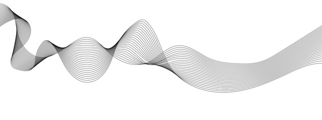Abstract wavy grey technology lines on transparent background.  Abstract gray curved line for banner design and frequency sound wave line.