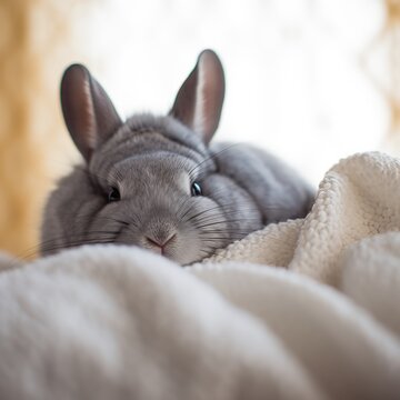 Chinchilla Bunny in a Cozy Setting, A Picture of Serenity