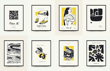 Modern Art Poster. Matisse Abstract Set, Aesthetic Modern, Boho Decor, Minimalist, Illustration, Vector, Poster, Postcard. Aesthetic minimalist design. Vector illustrations.