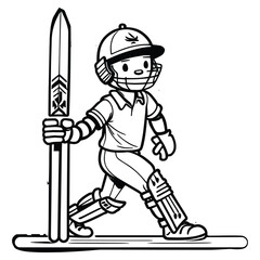 This is a Cricket Player Clipart, Cricket Player Black and white line art. Cricket Player Vector Silhouette.