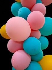 inflatable colored balls on a black background