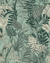 Seamless pattern with ferns and leaves, floral pattern for wallpaper or fabric. Botanic Tile. AI generated images