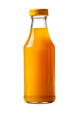 A glass bottle of orange juice on a transparent background, Generative AI