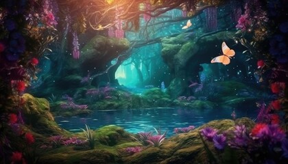 The image showcases a stunning enchanted forest. (Generative AI)
