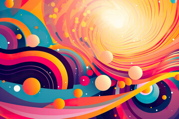 A colorful swirly background with a sun in the middle. Generative AI.