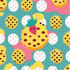 Wandcirkels plexiglas cute simple pineapple upside down cake pattern, cartoon, minimal, decorate blankets, carpets, for kids, theme print design  © le