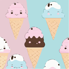 cute simple neapolitan ice cream pattern, cartoon, minimal, decorate blankets, carpets, for kids, theme print design
