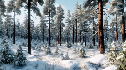Fototapeta premium winter forest in the morning