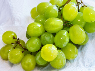 Grapes just rinsed on a napkin
