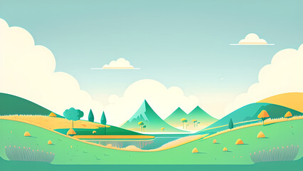 nature landscape cartoon in pastel color background by generative ai