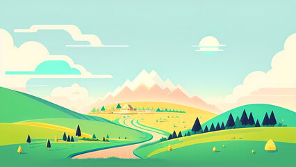 Fototapeta na wymiar nature landscape cartoon in pastel color background by generative ai