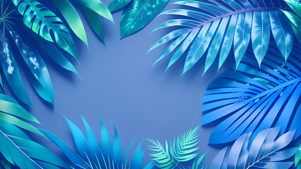 Fototapeta na wymiar Collection of tropical leaves, foliage plant with space background by generative ai