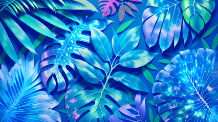 Fototapeta na wymiar Collection of tropical leaves, foliage plant with space background by generative ai