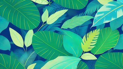 Collection of tropical leaves, foliage plant with space background by generative ai