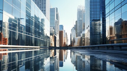 Reflective skyscrapers, business office buildings, Generative AI