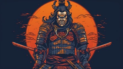 Fierce samurai warrior in traditional armor, wielding a katana and exuding an aura of honor and determination